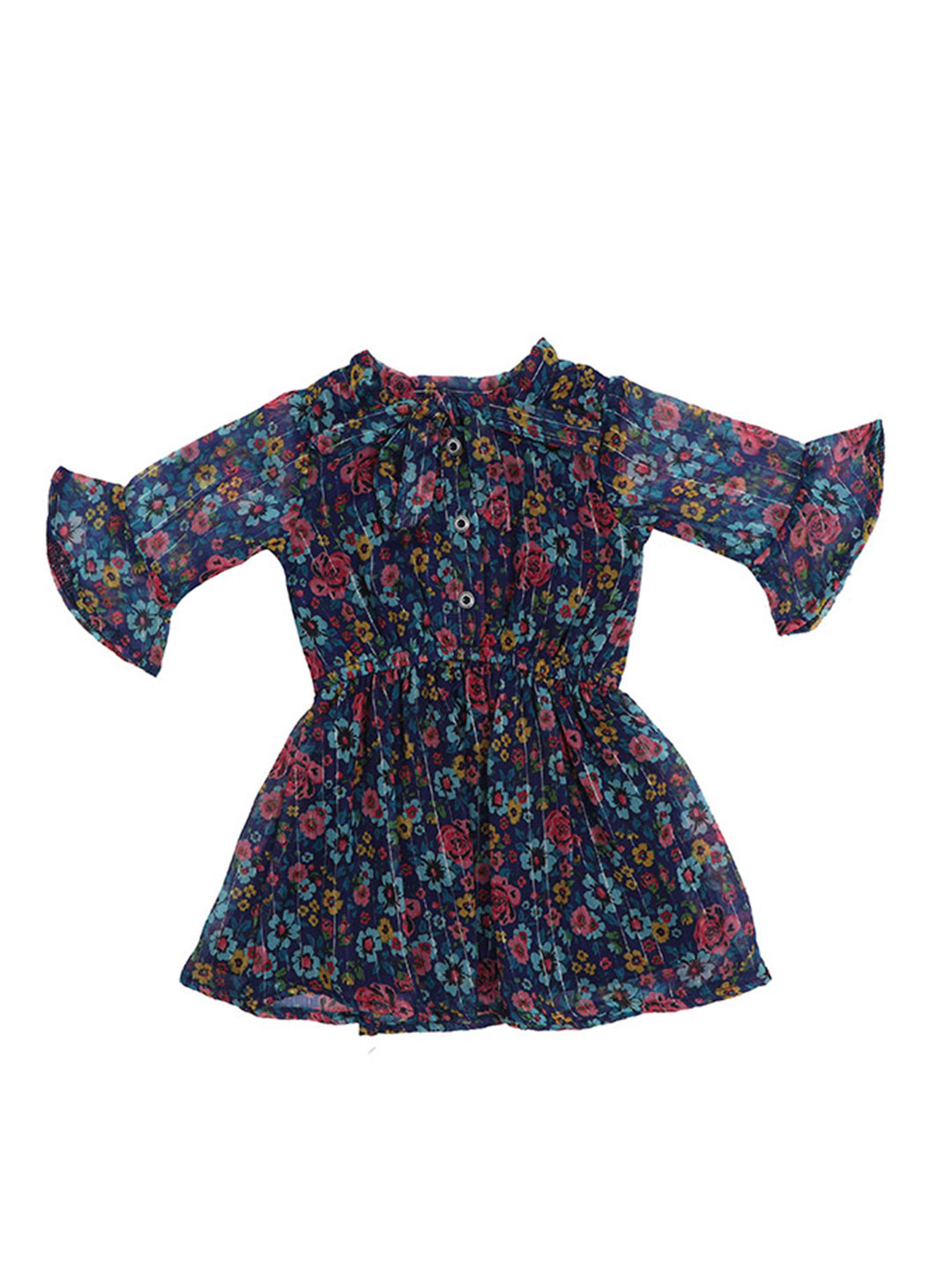 

Doodle Infant Girls Floral Printed Bell Sleeve Chiffon Fit & Flare Dress, Navy blue