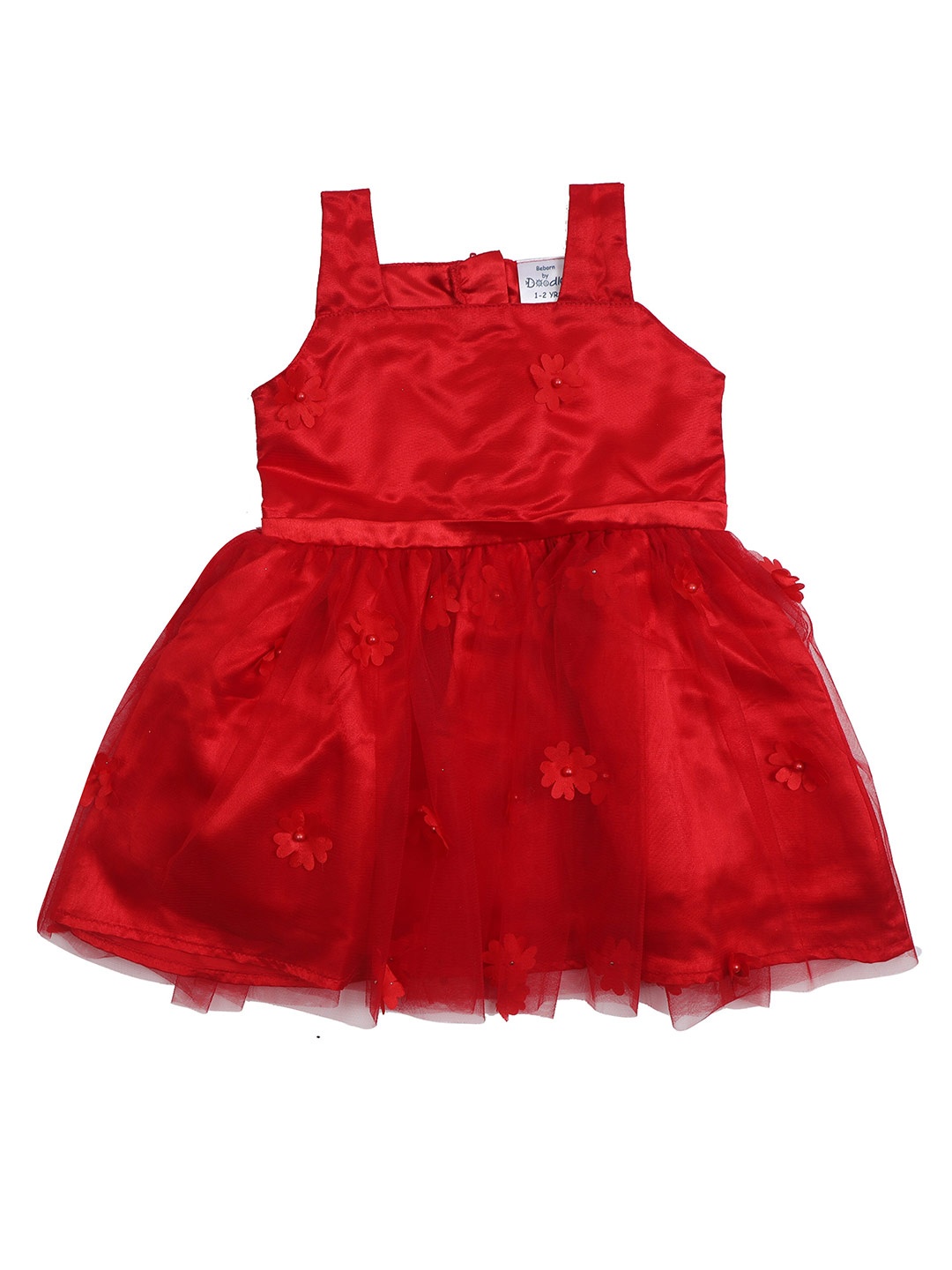 

Doodle Girls Embellished Square Neck Sleeveless Net Fit & Flare Dress, Red