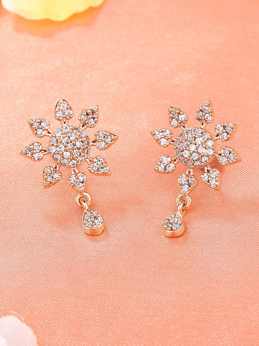 

Estele Rose Gold-Plated Floral Cubic Zirconia-Studded Drop Earrings