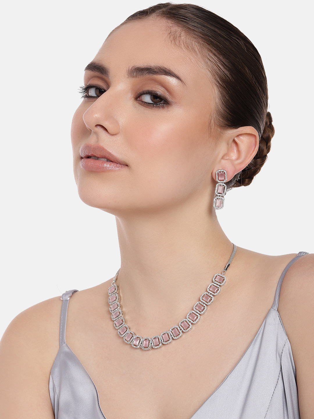 

Estele Women Rhodium Plated Cubic Zirconia Studded Ossum Octagon Jewellery Set, Silver
