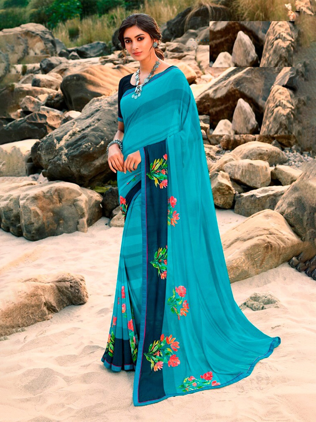 

VAIRAGEE Floral Printed Saree, Blue