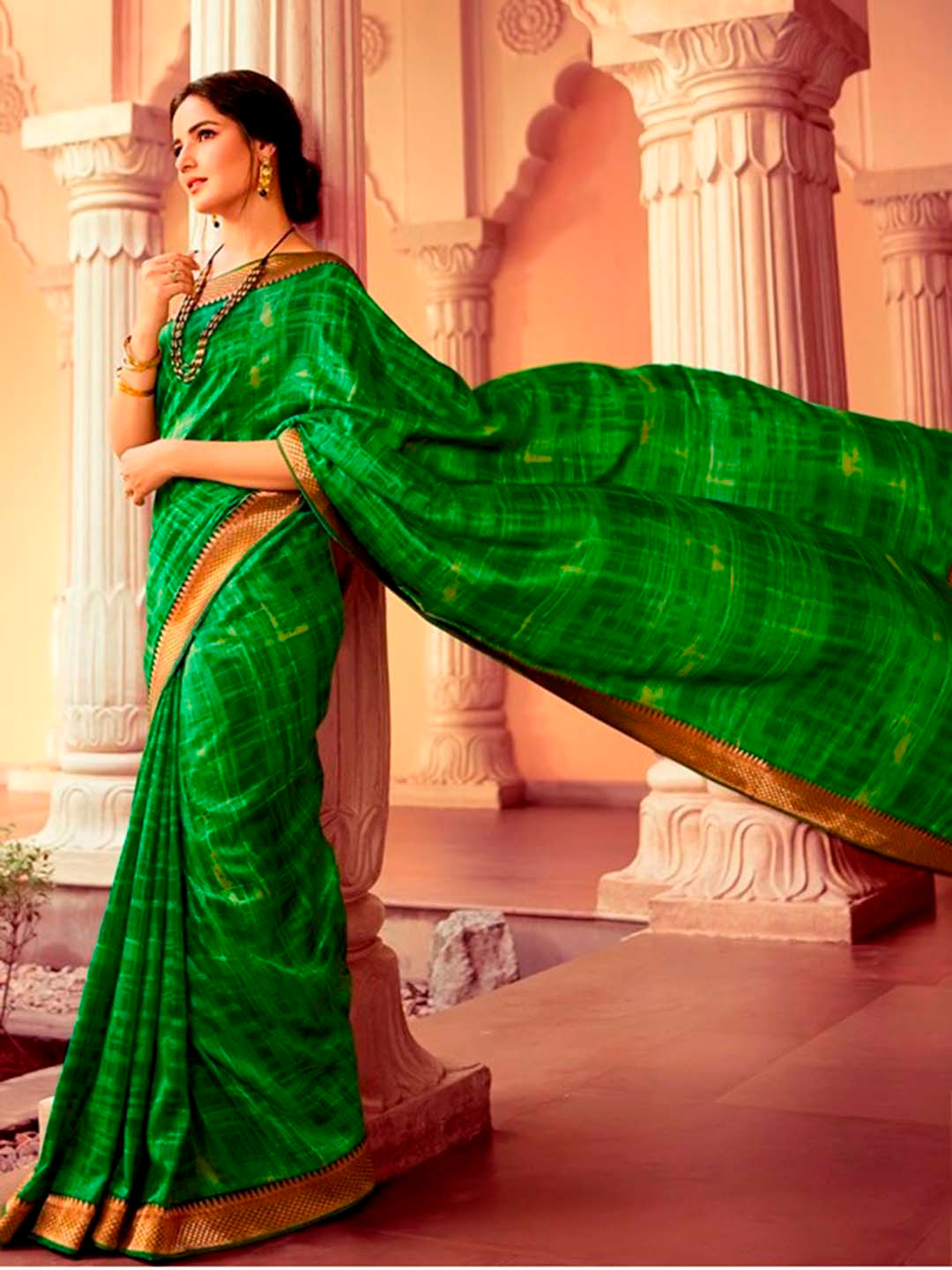 

VAIRAGEE Poly Chiffon Saree, Green
