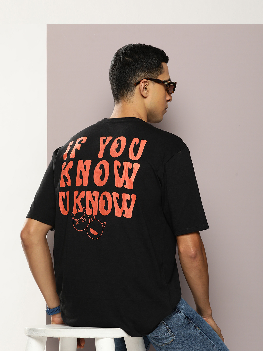 

Kook N Keech Typography Printed Drop-Shoulder Sleeves Pure Cotton Oversized T-shirt, Black