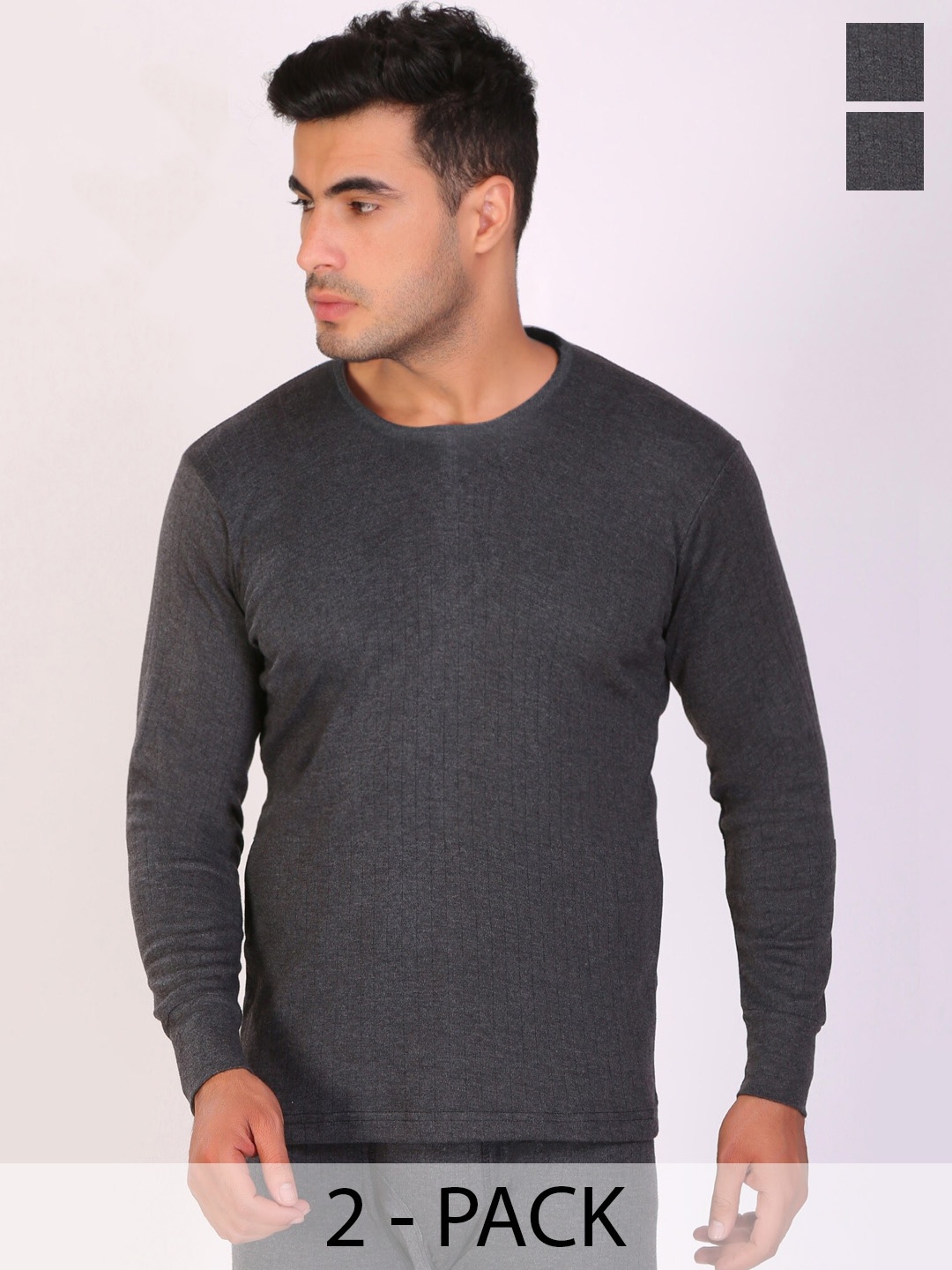 

T.T. Pack Of 2 Anthra Slim Fit Thermal Top, Charcoal
