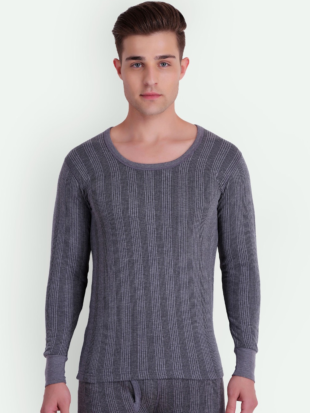 

T.T. Elite Round Neck Ribbed Thermal Top, Charcoal