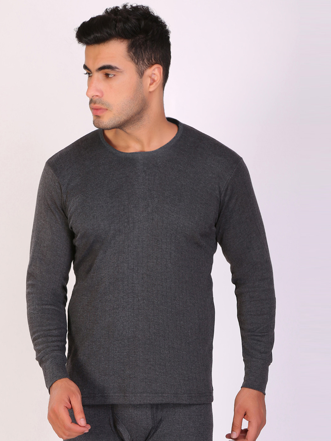 

T.T. Anthra Slim Fit Round Neck Solid Desire Thermal Top, Charcoal