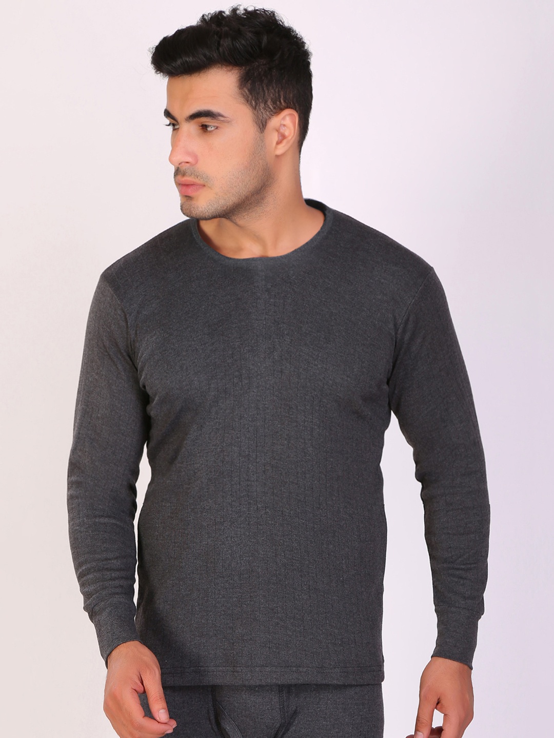 

T.T. Mens Desire Anthra Slim Fit Round Neck Solid Thermal Top, Charcoal