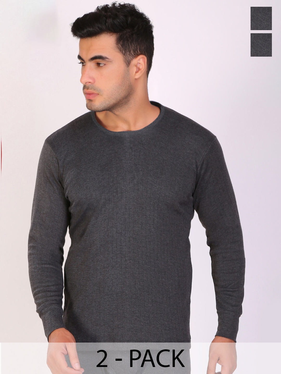 

T.T. Mens Desire Anthra Slim Fit Round Neck Solid Thermal Top, Charcoal