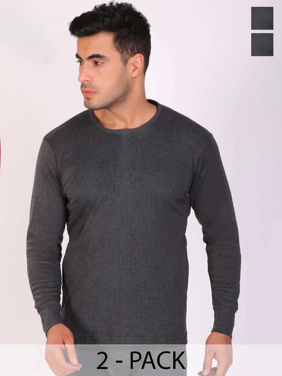 

T.T. Pack Of 2 Anthra Slim Fit Thermal Top, Charcoal
