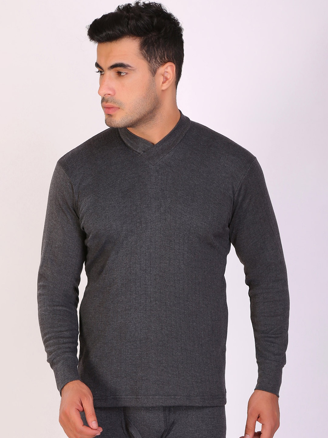 

T.T. Desire Anthra V-Neck Long Sleeves Slim Fit Thermal Top, Charcoal