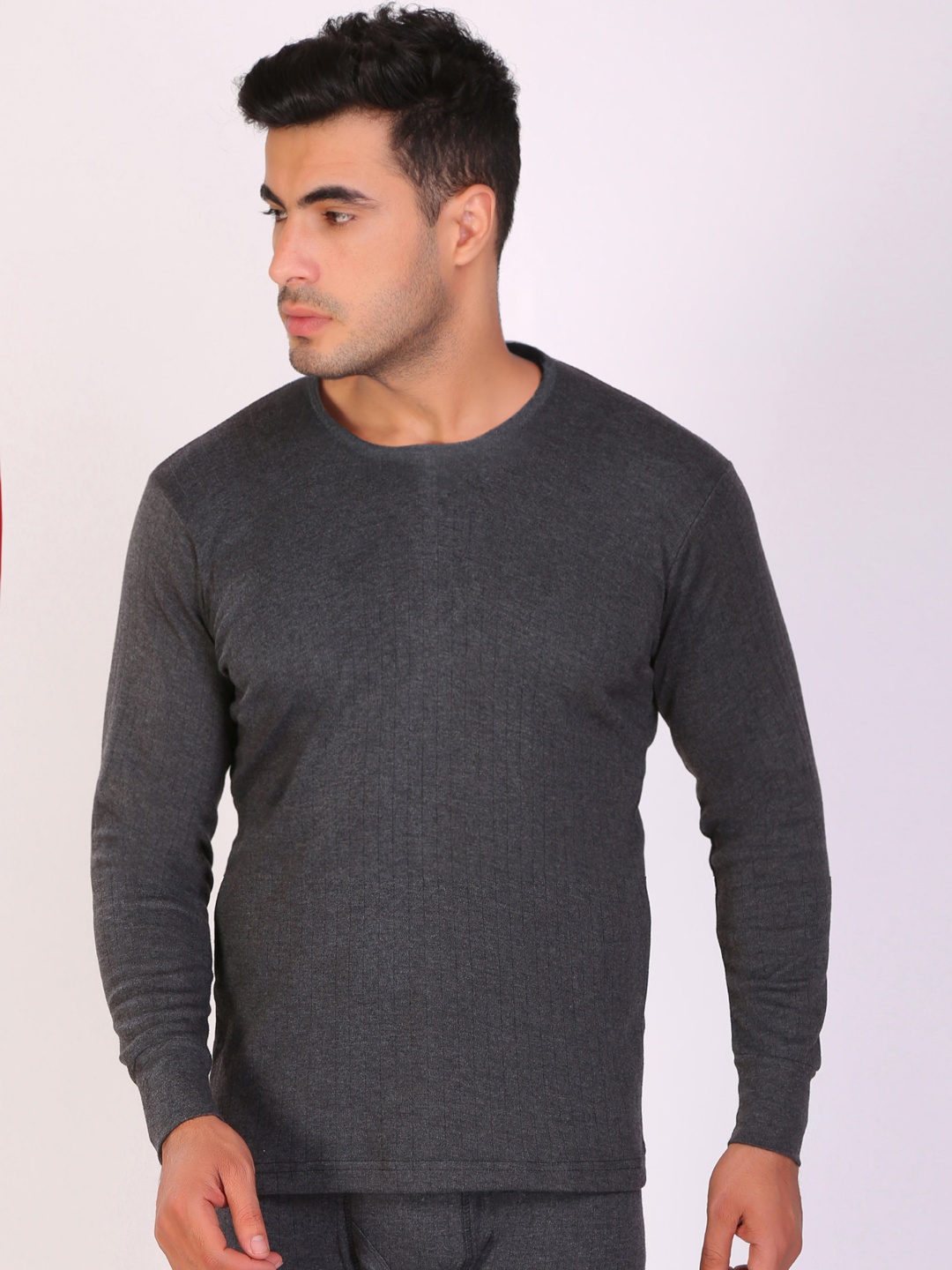 

T.T. Mens Desire Anthra Slim Fit Round Neck Solid Thermal Top, Charcoal
