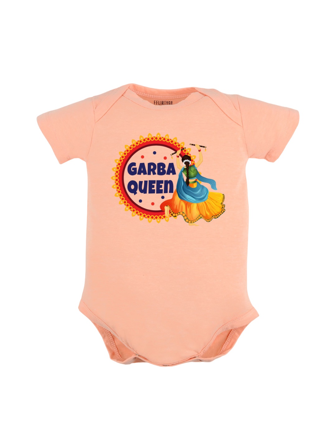 

FFLIRTYGO Kids Durga Puja Special Printed Pure Cotton Bodysuit, Peach