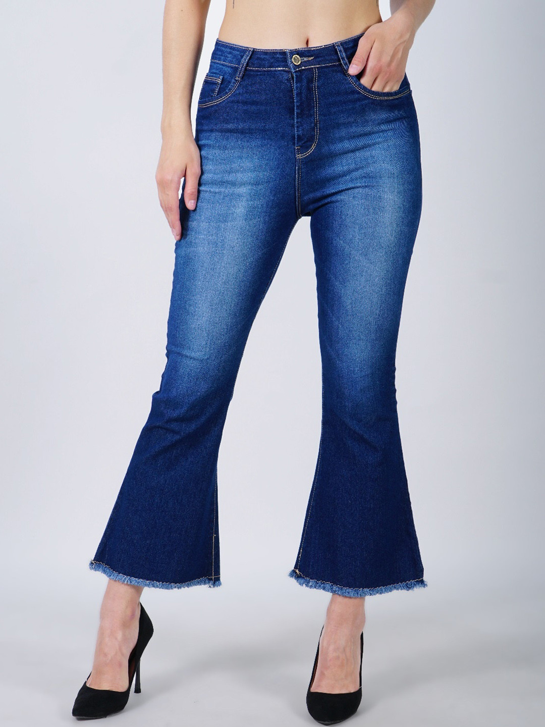 

MM-21 Women Jean Bootcut High-Rise Clean Look Heavy Fade Stretchable Jeans, Navy blue