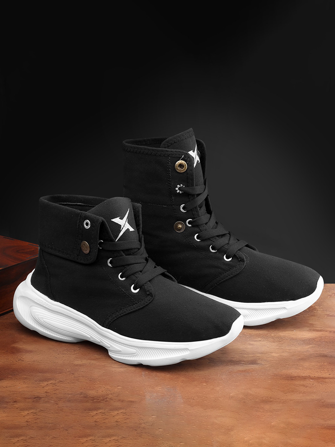 

KRAASA Men Lace-Up High-Top Sneakers, Black