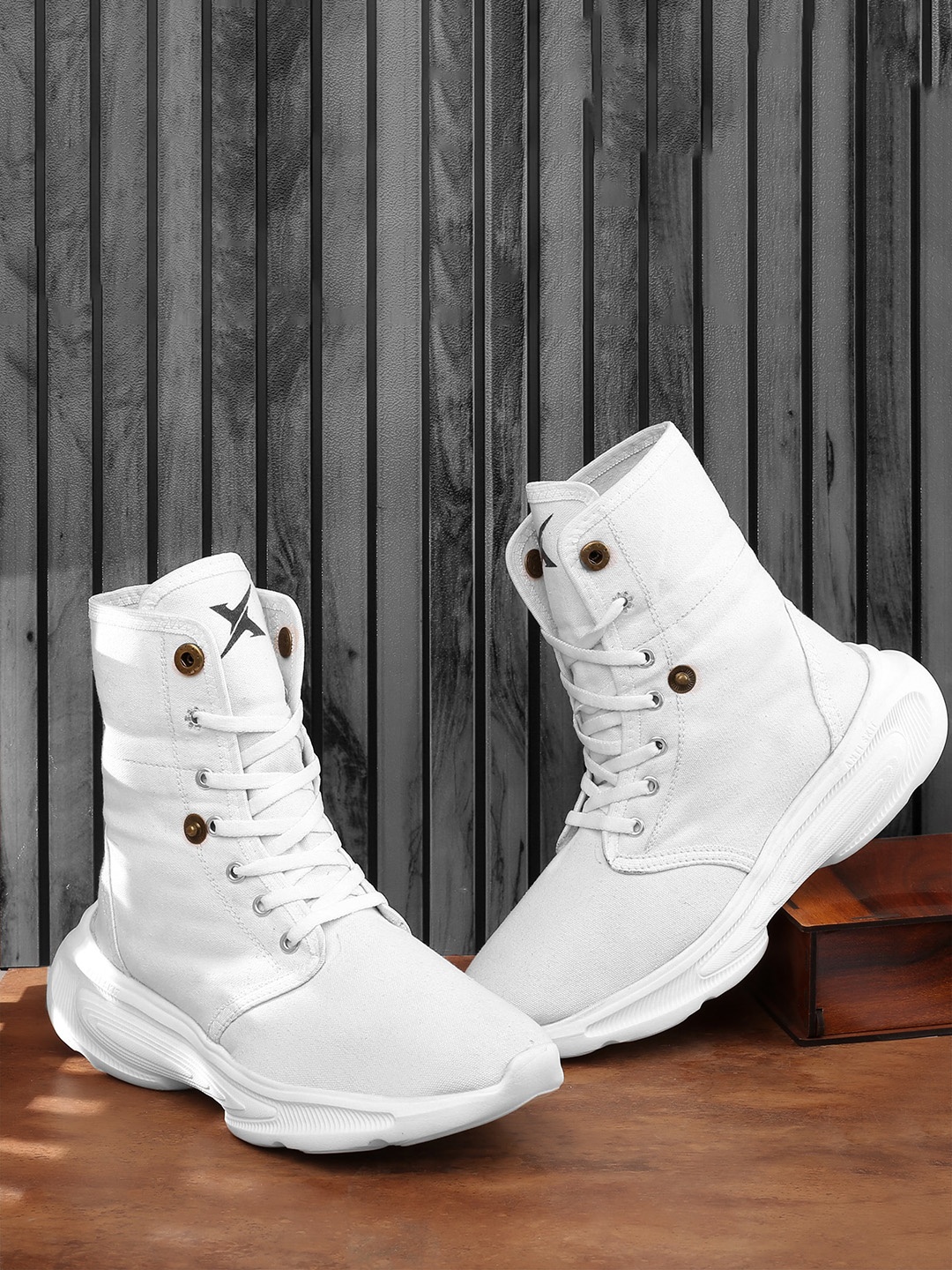 

KRAASA Men High-Top Convertible Comfort Insole Canvas Sneakers, White