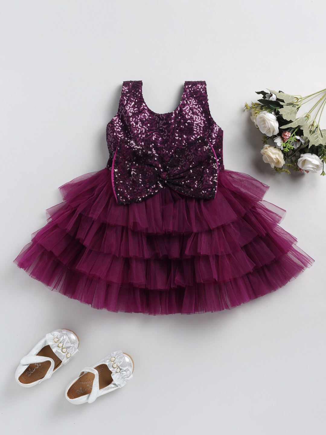 

SmartRAHO Girls Embellished Net Fit & Flare Dress, Purple