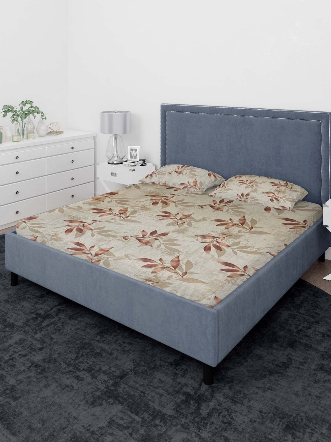 

Sleeping Owls- because your sleep matters Grey Print 140 TC King Bedsheet & Pillow Covers