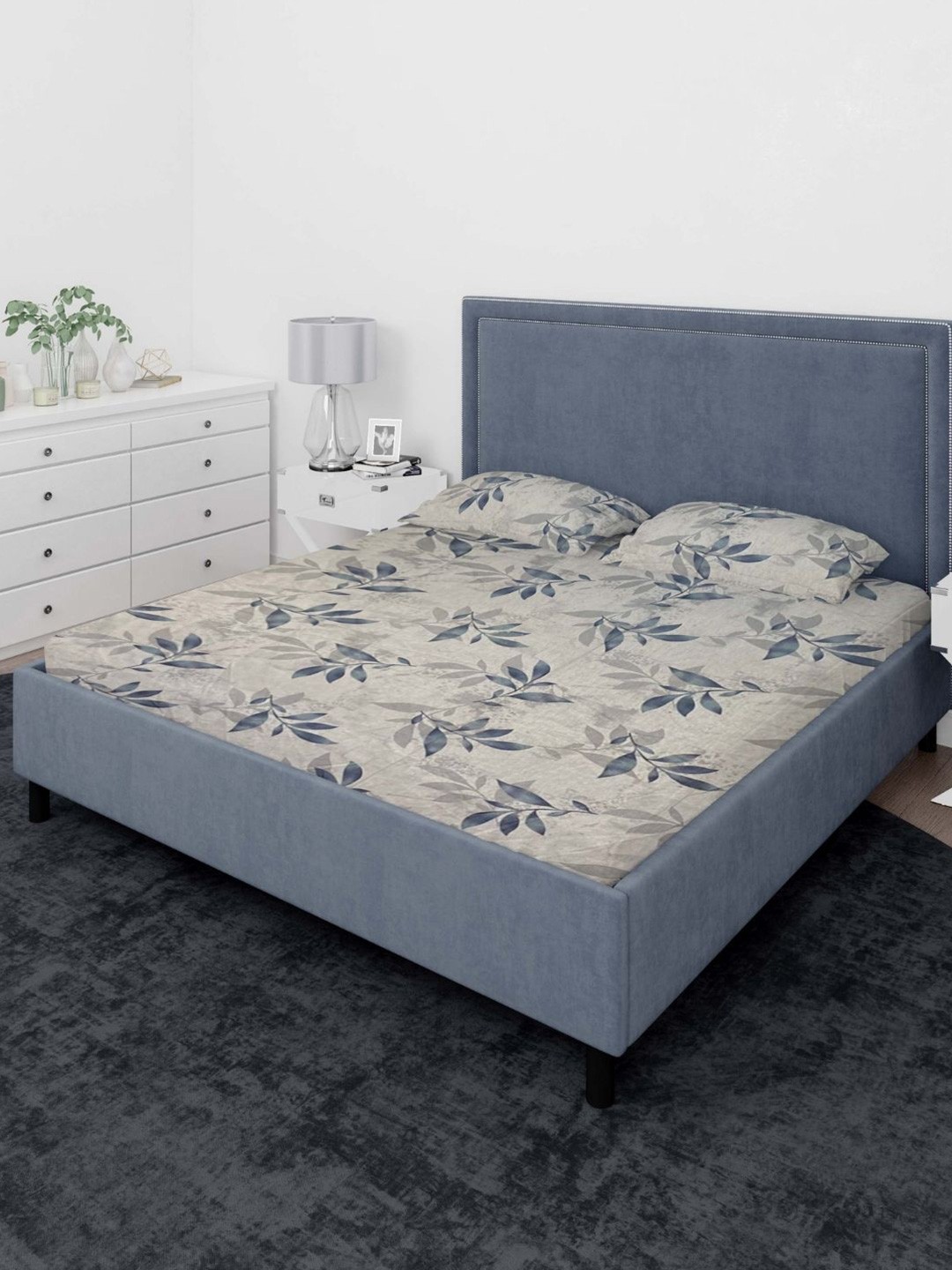 

Sleeping Owls- because your sleep matters Beige Floral 140TC King Bedsheet & Pillow Covers