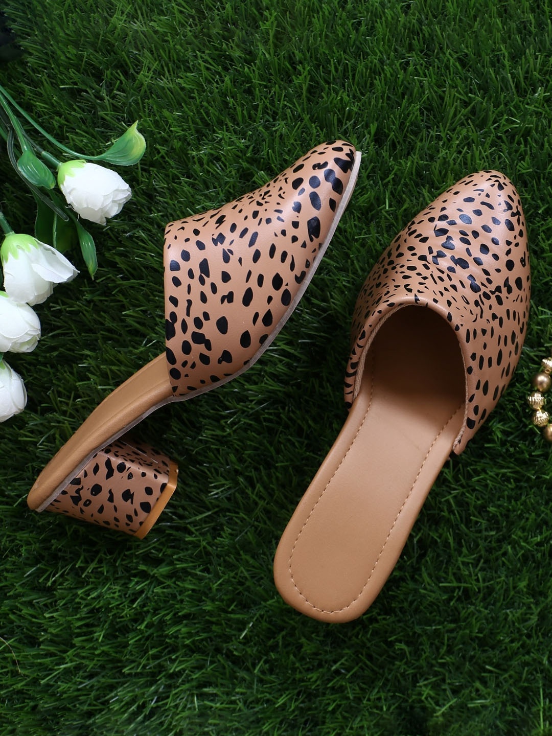 

Ravis Printed Block Heel Mules, Beige