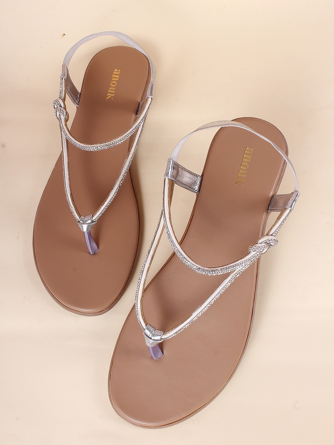 

Anouk Silver-Toned Embellished Open Toe Flats