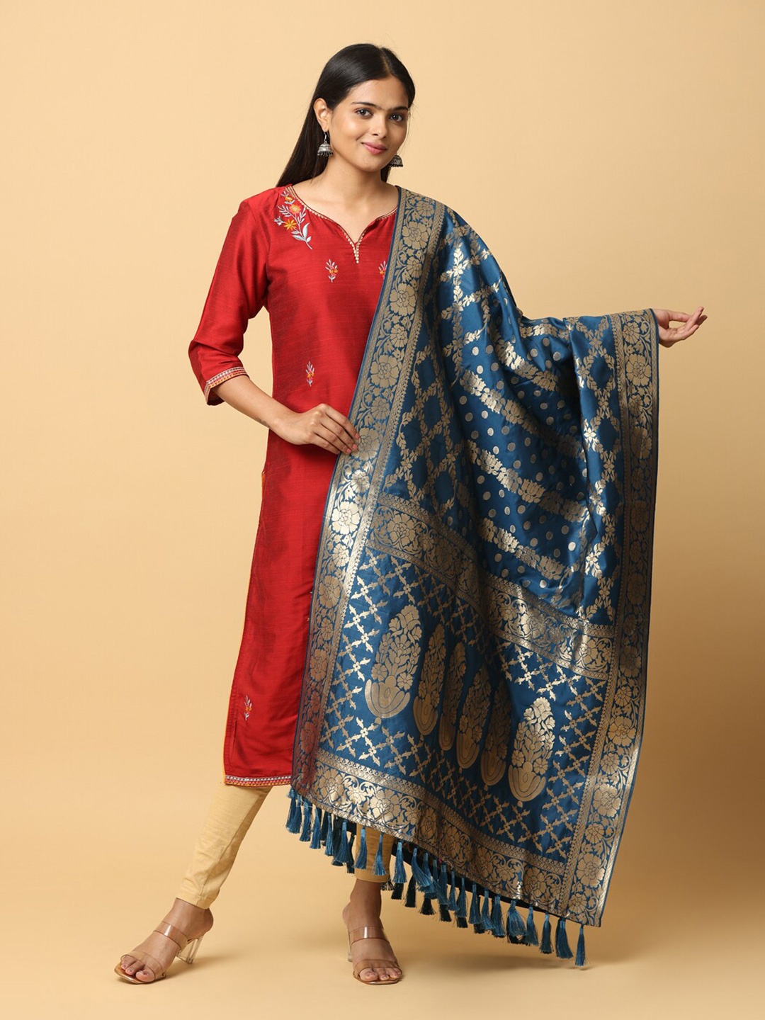 

VASTRANAND Ethnic Motifs Woven Design Dupatta With Zari, Blue