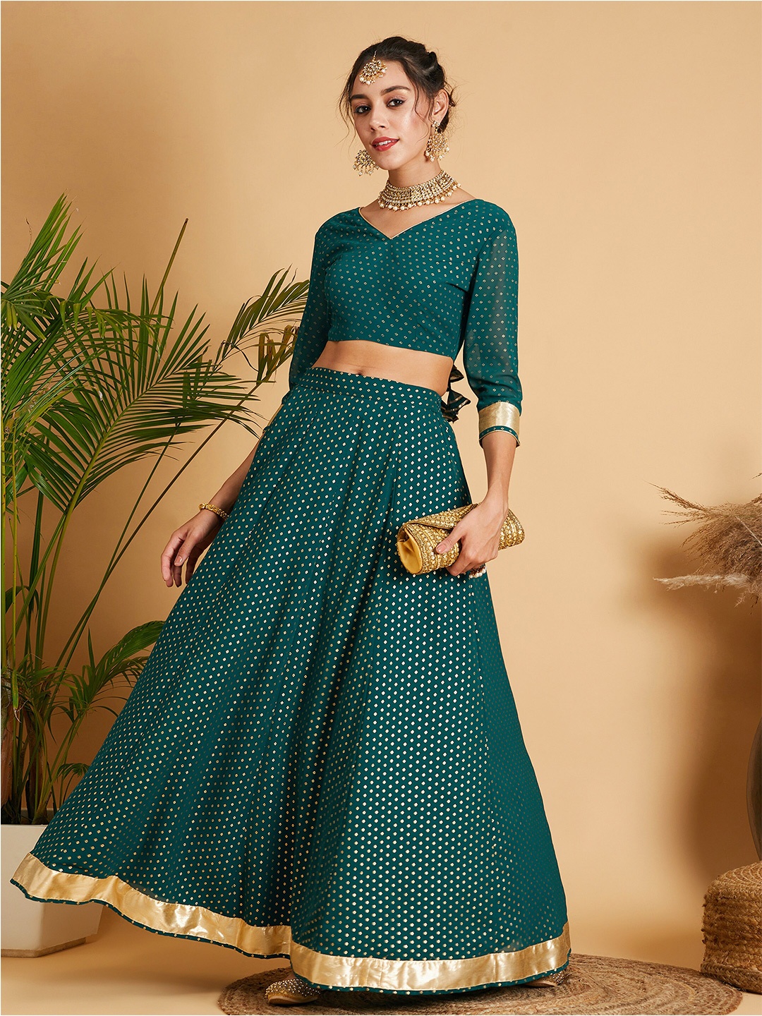 

Shae by SASSAFRAS Printed Sequinned Ready To Wear Lehenga & Choli, Green