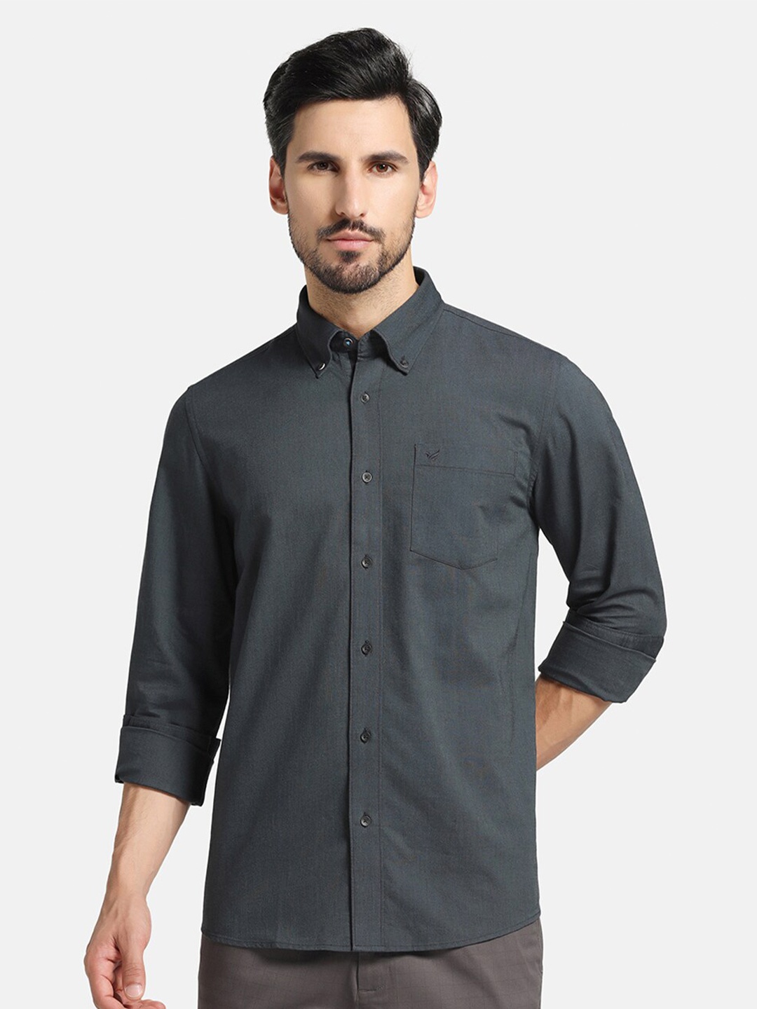 

Blackberrys India Slim Button-Down Collar Pure Cotton Casual Shirt, Charcoal