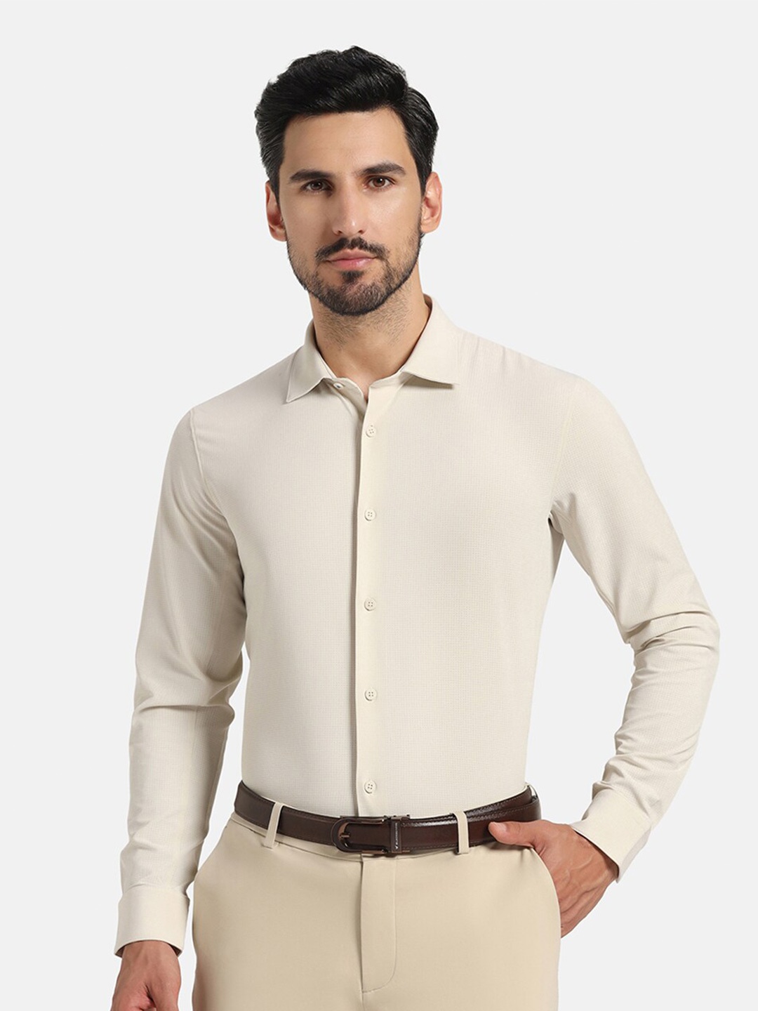 

Blackberrys TechPro Men Casual Beige Solid Casual Shirts