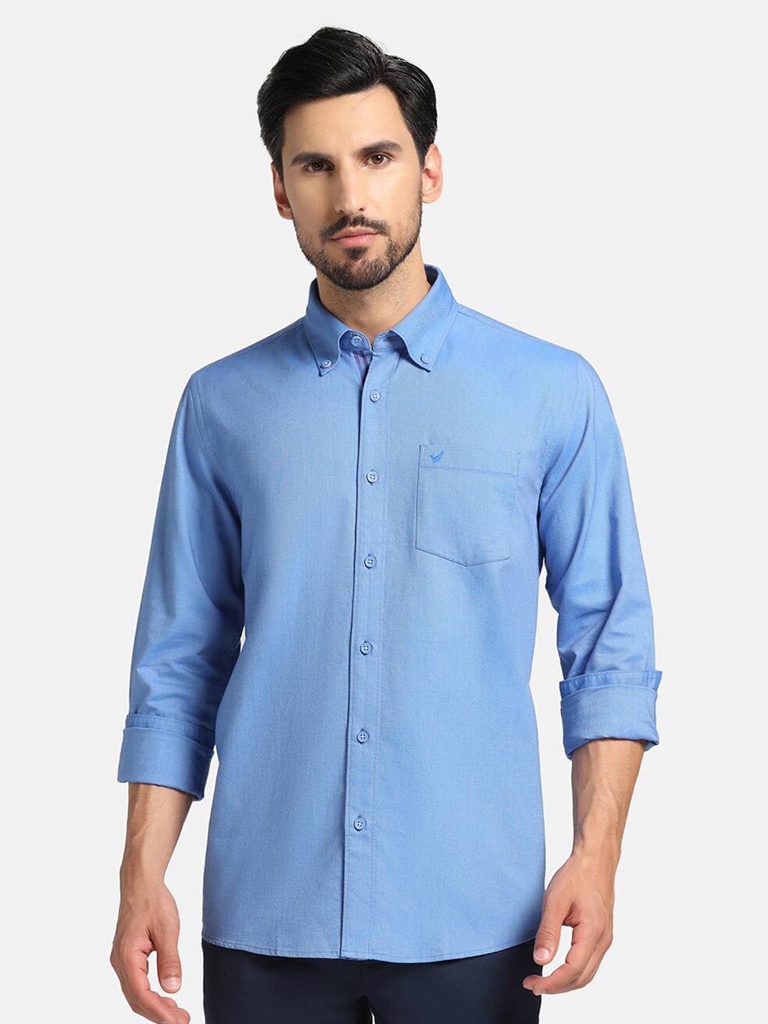 

Blackberrys India Slim Button-Down Collar Pure Cotton Casual Shirt, Blue
