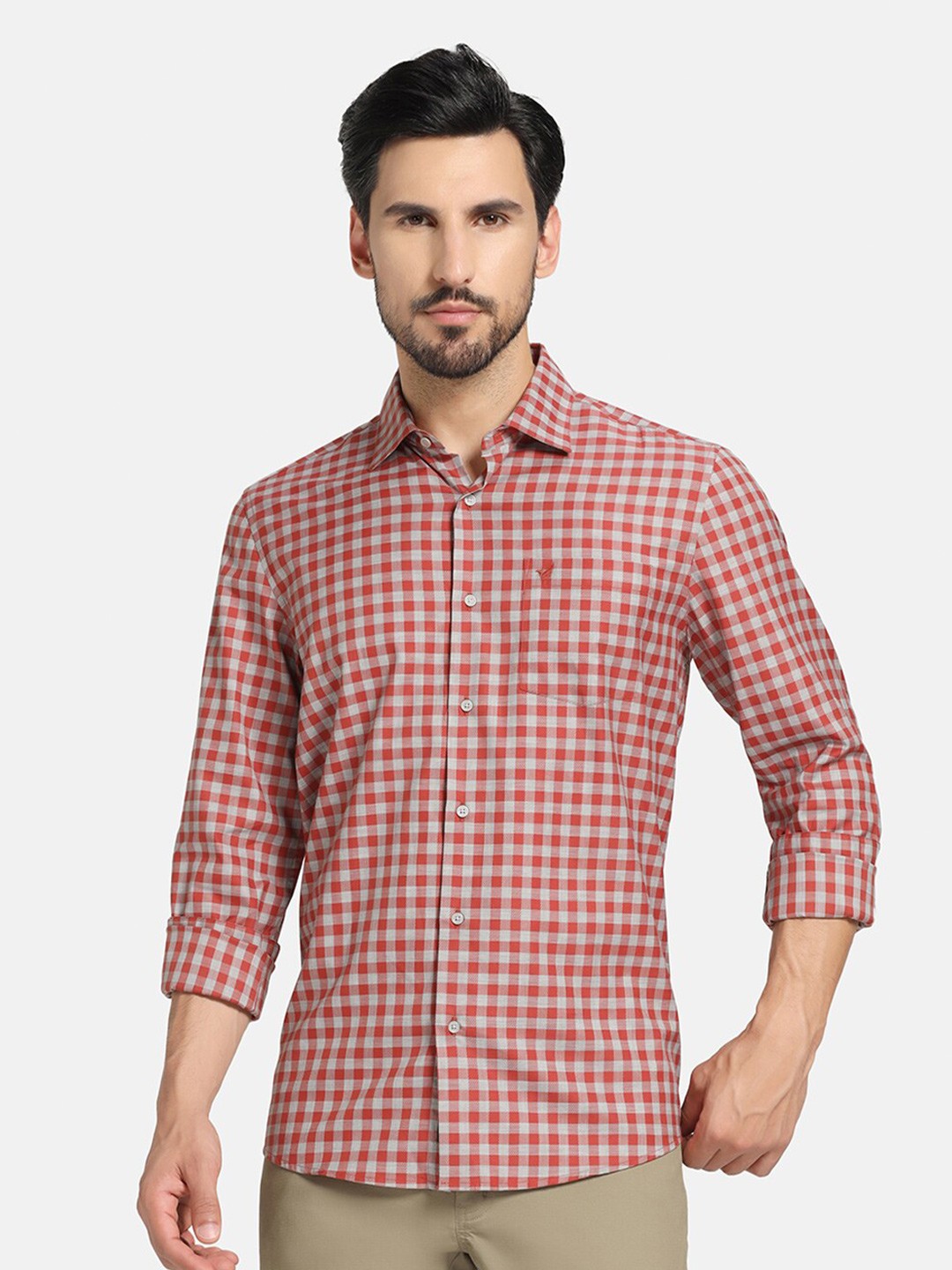 

Blackberrys India Slim Checked Spread Collar Pure Cotton Casual Shirt, Rust