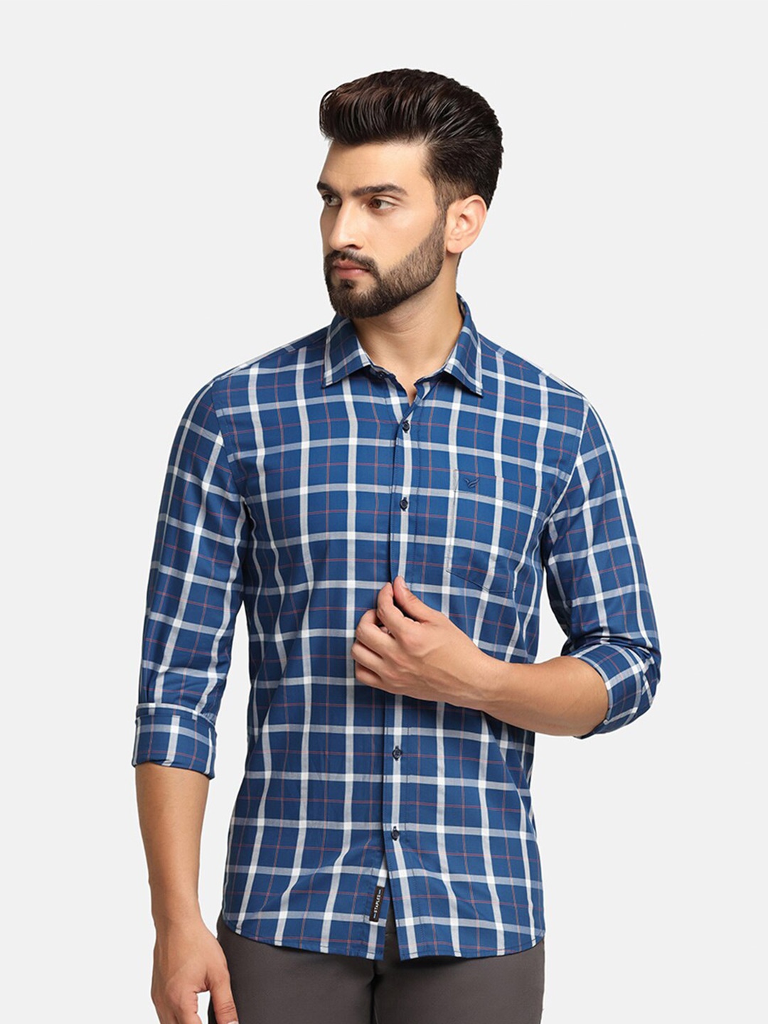 

Blackberrys India Slim Fit Tartan Checked Pure Cotton Casual Shirt, Blue