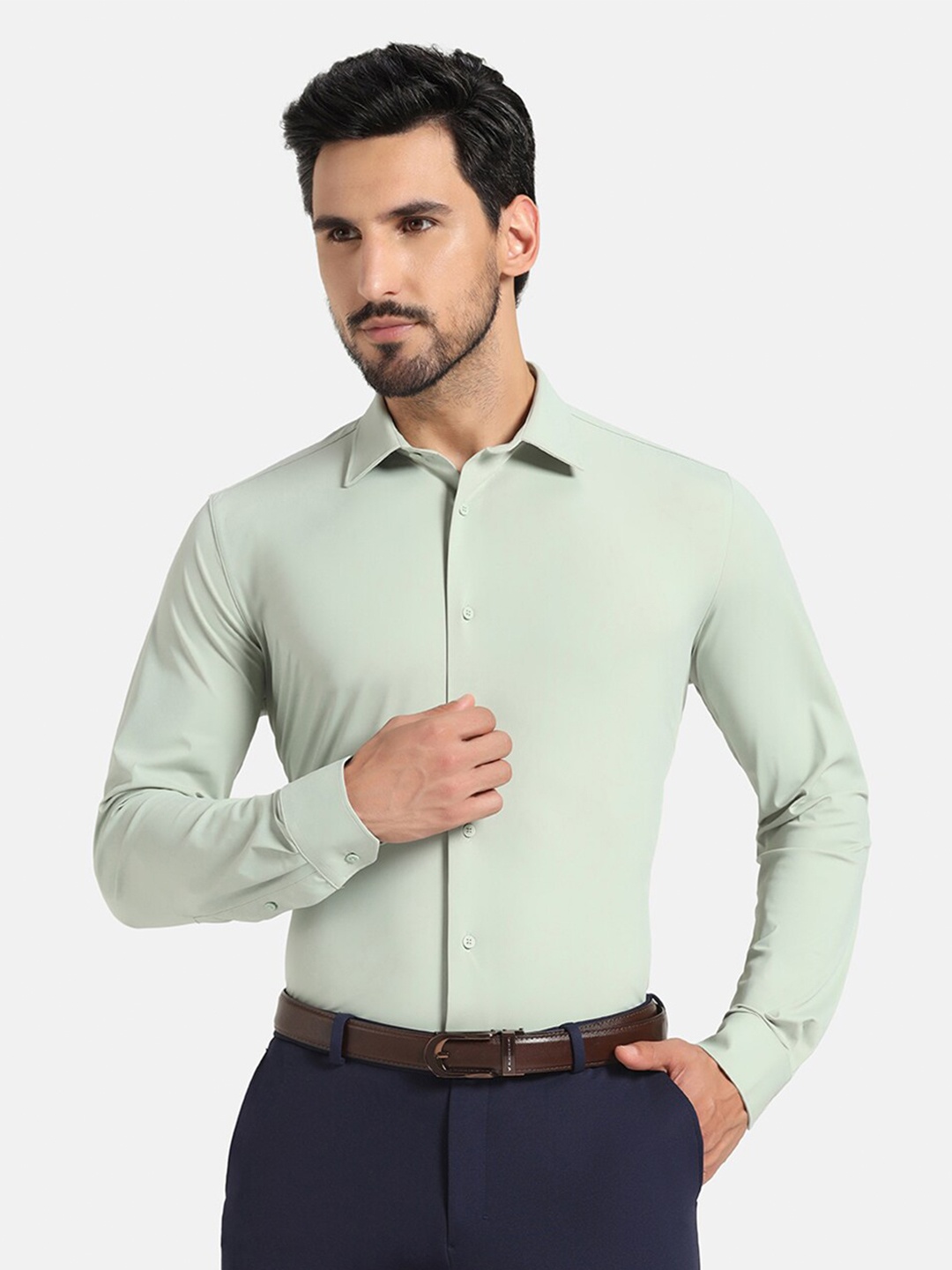 

Blackberrys TechPro Men Green Solid Formal Shirts