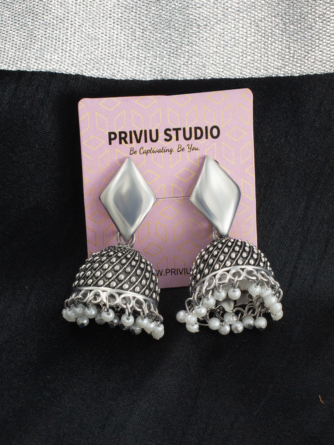 

PRIVIU Silver-Plated Dome Shaped Jhumkas