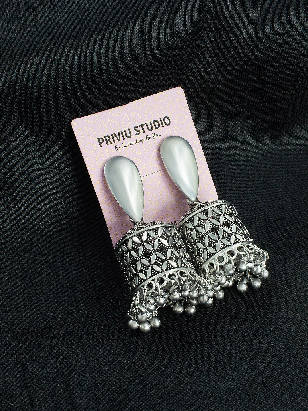 

PRIVIU Silver-Plated Dome Shaped Jhumkas