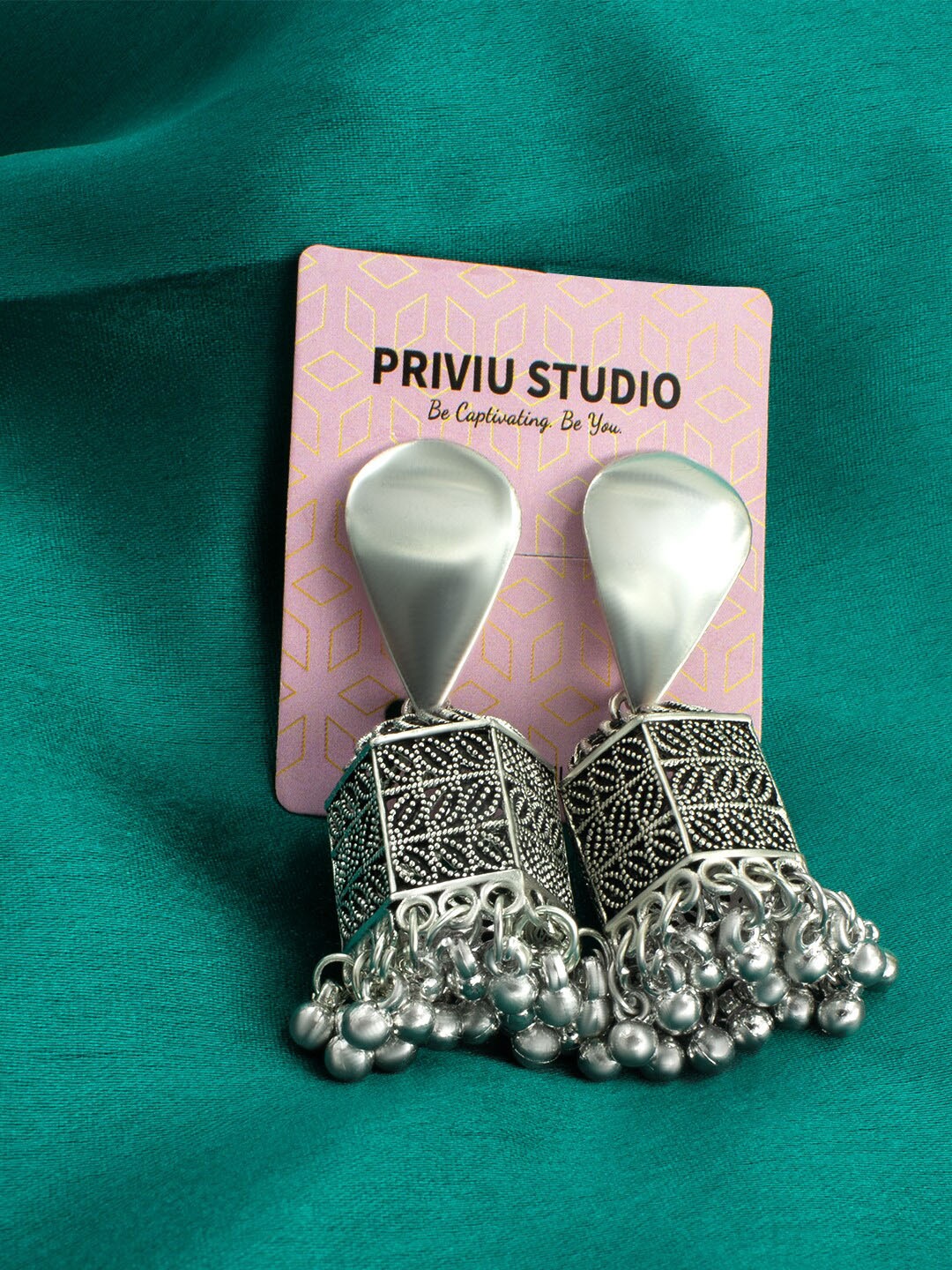 

PRIVIU Silver-Plated Dome Shaped Jhumkas