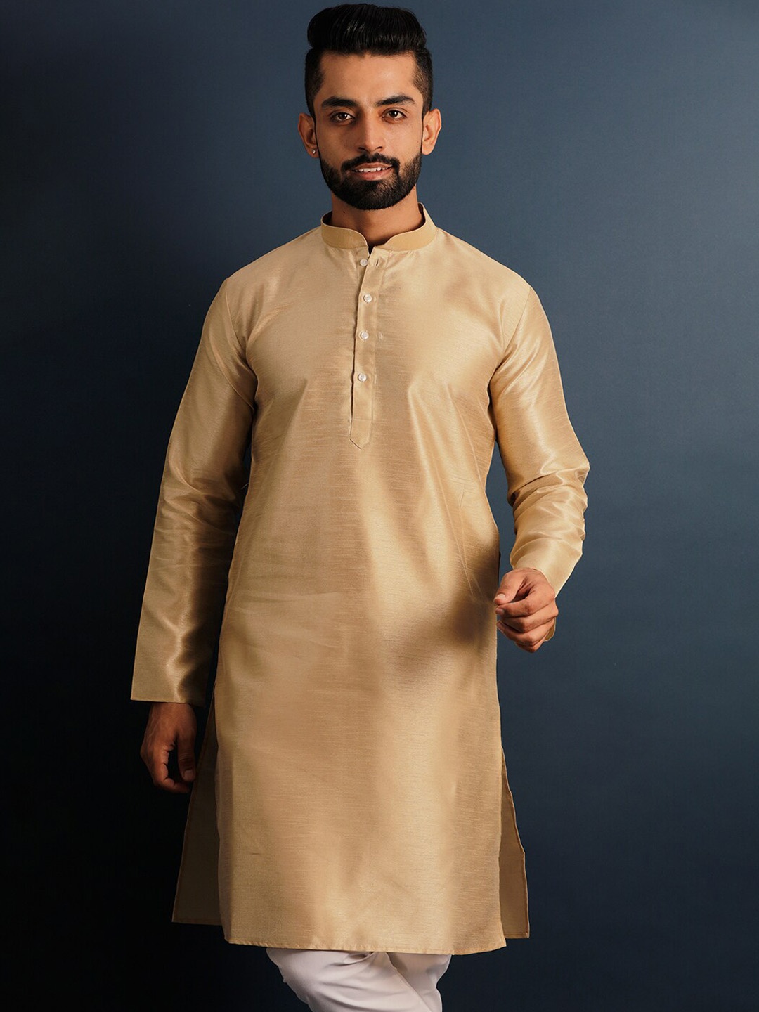 

Lightpole Men Peach-Coloured Kurta, Cream