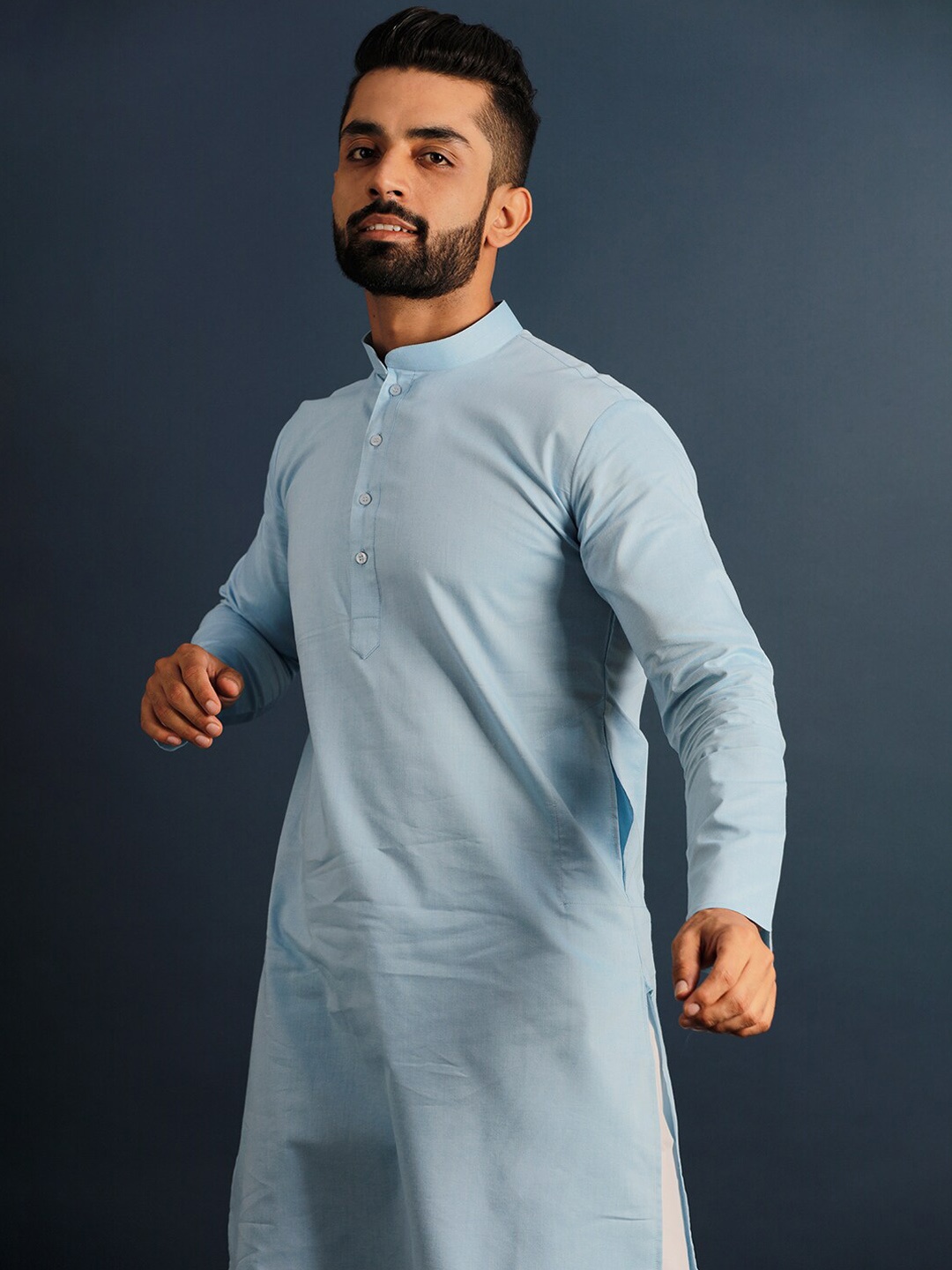 

Lightpole Mandarin Collar Cotton Straight Kurta, Blue