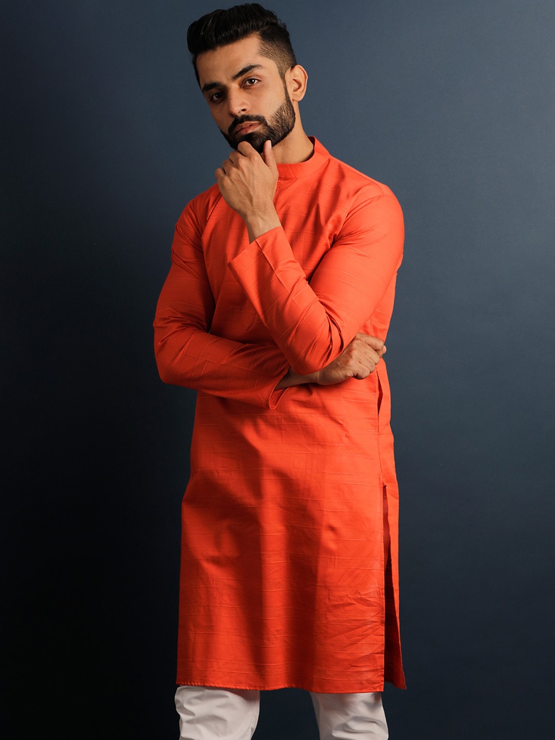 

Lightpole Men Orange Kurta