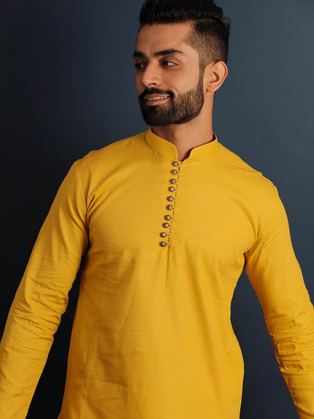 

Lightpole Woven Design Mandarin Collar Straight Kurta, Yellow
