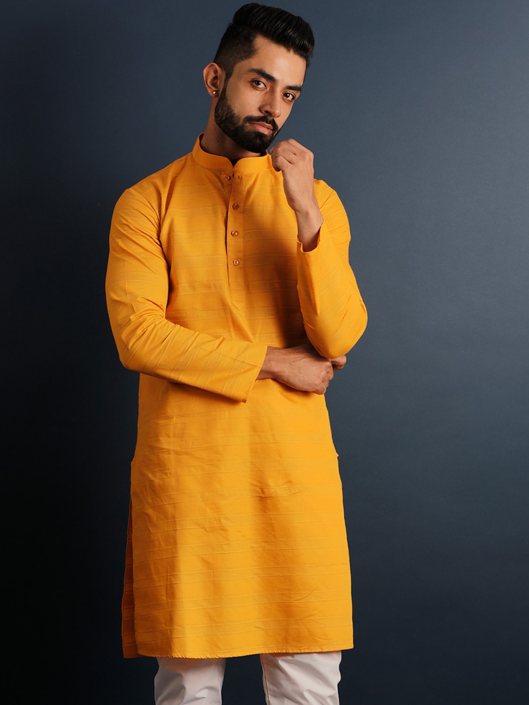 

Lightpole Mandarin Collar Cotton Straight Kurta, Mustard