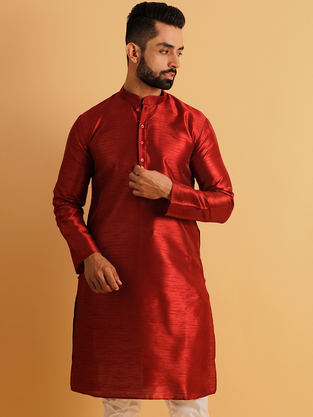 

Lightpole Mandarin Collar Straight Kurta, Maroon