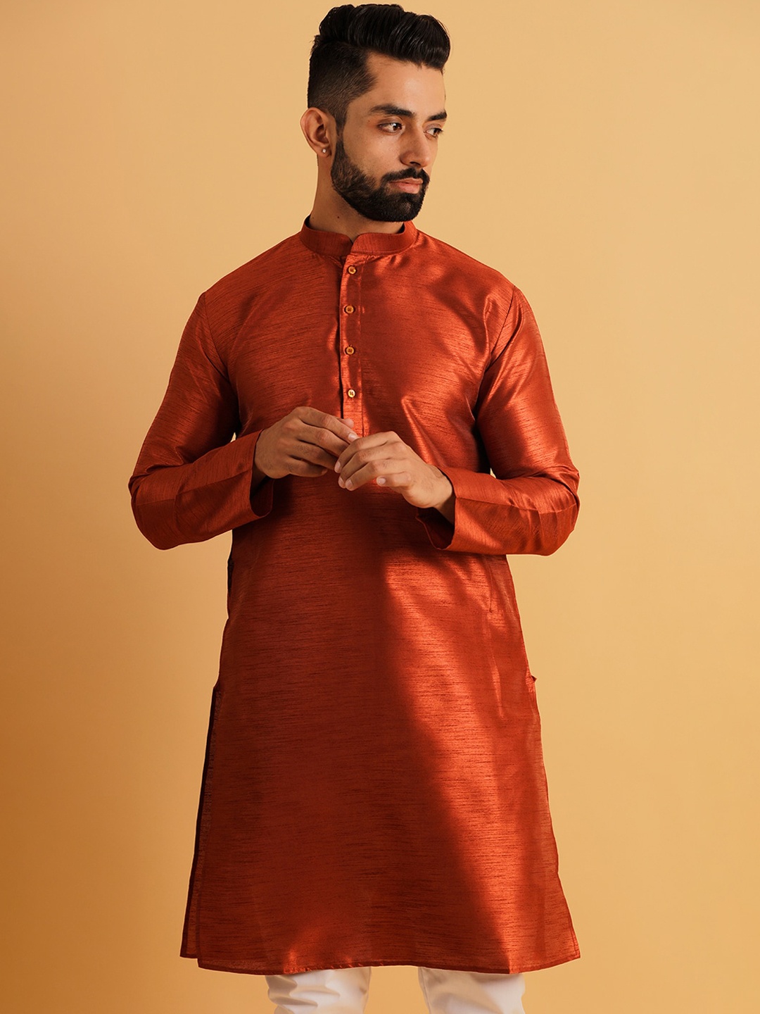 

Lightpole Mandarin Collar Straight Kurta, Red