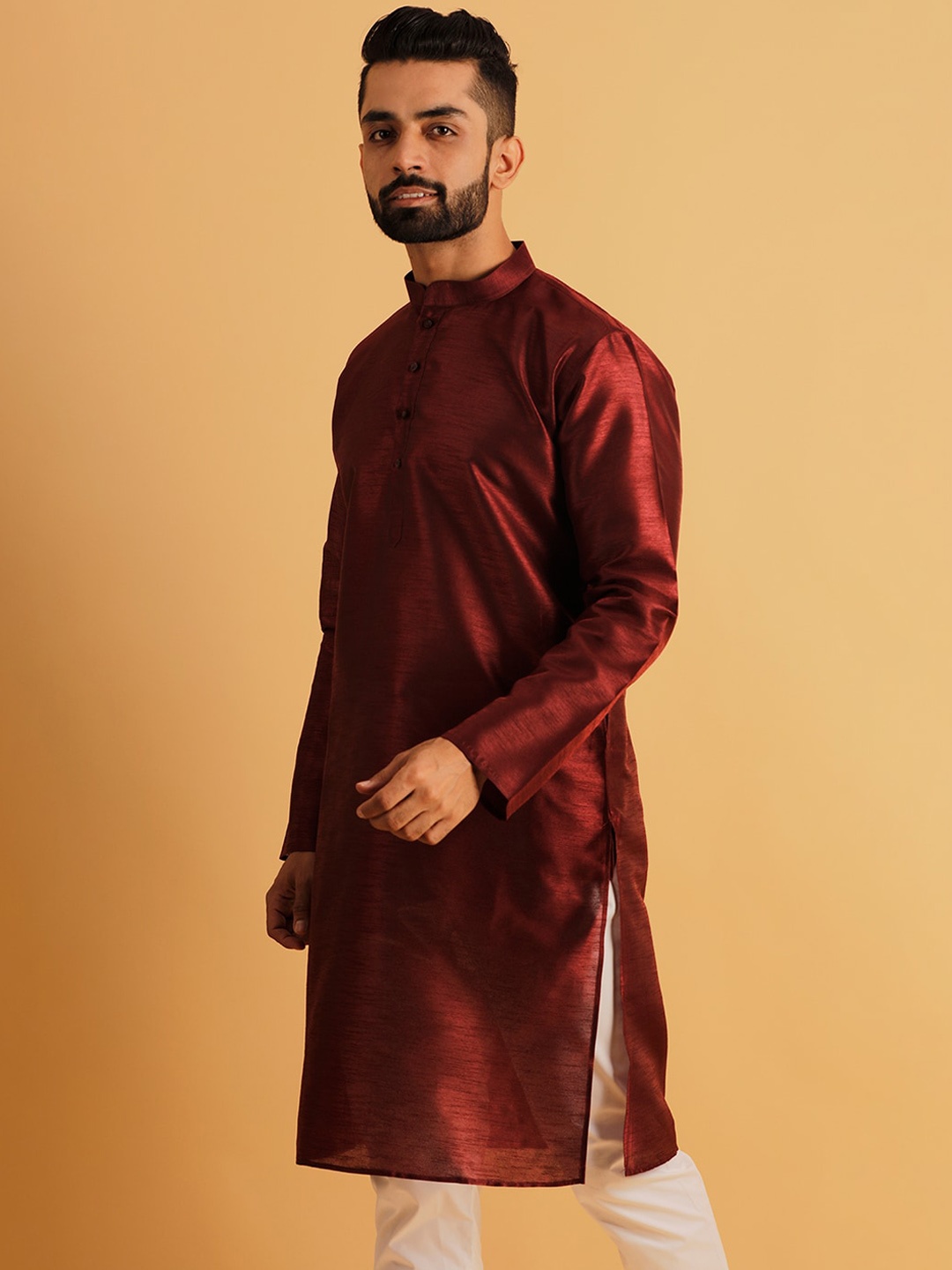 

Lightpole Band Collar Straight Kurta, Maroon