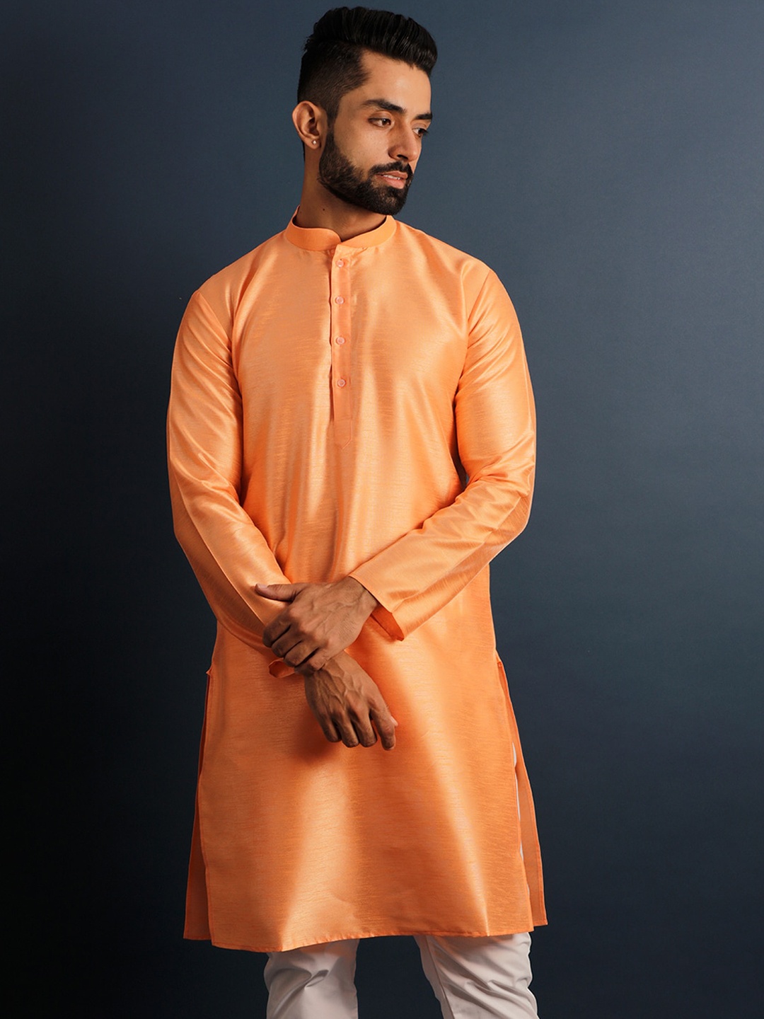 

Lightpole Mandarin Collar Straight Kurta, Peach