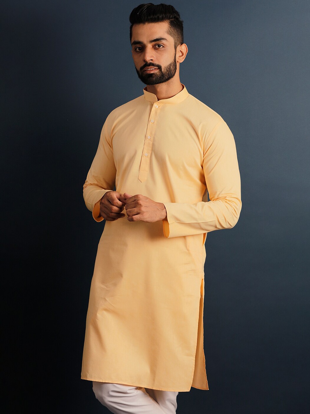 

Lightpole Mandarin Collar Straight Kurta, Yellow