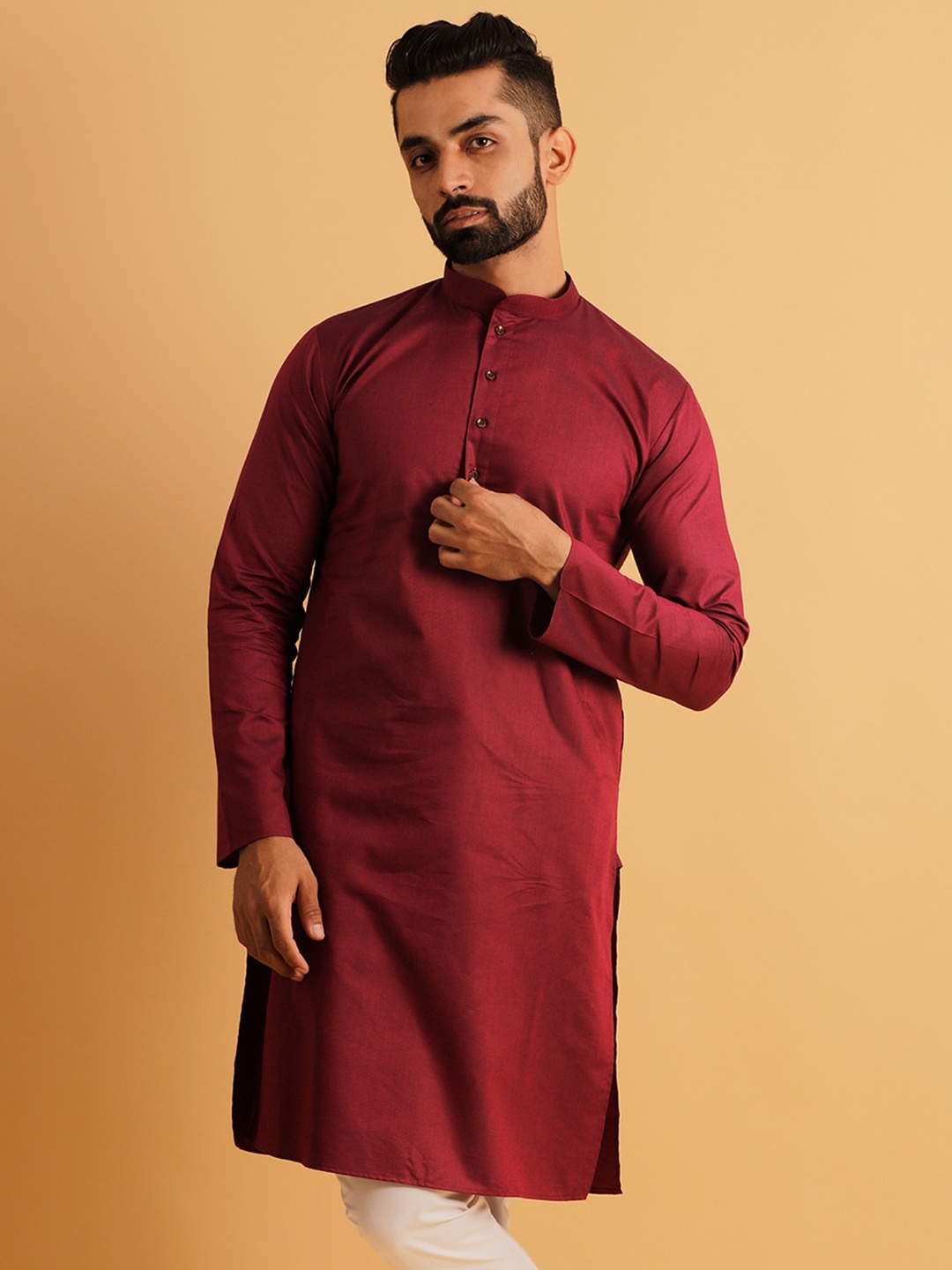 

Lightpole Band Collar Straight Kurta, Maroon