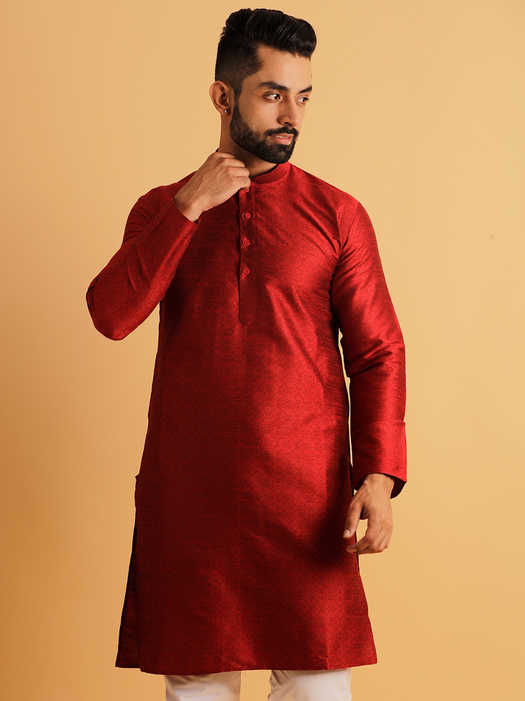 

Lightpole Woven Design Straight Kurta, Red