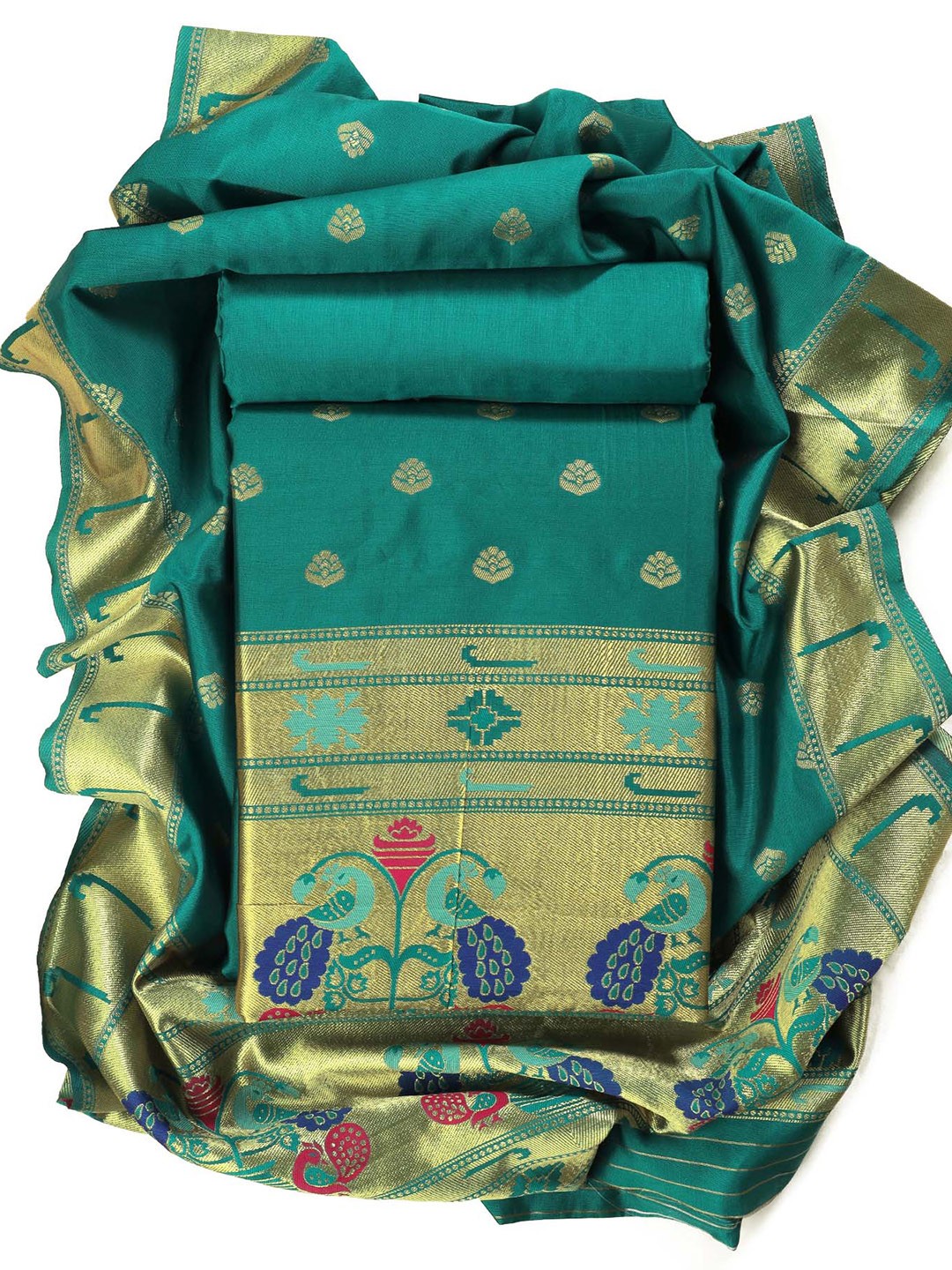 

Sun Fashion And Lifestyle Woven Design Pure Silk Unstitched Dress Material, Sea green