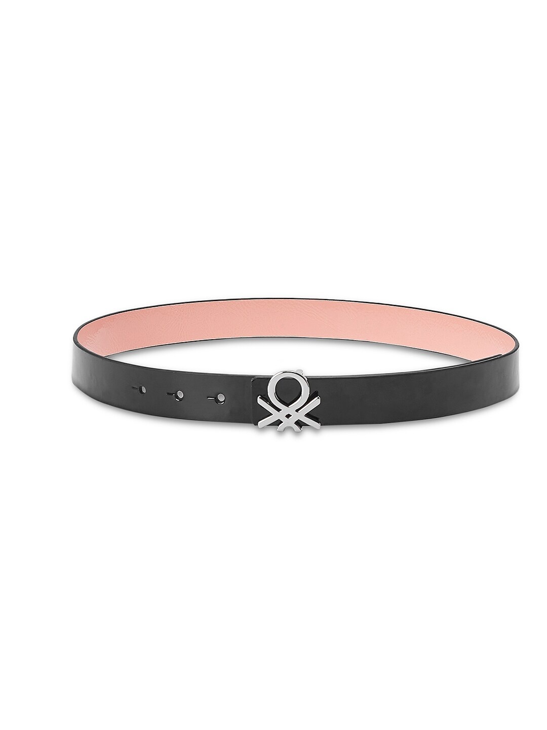 

United Colors of Benetton Women Textured Slim PU Reversible Belt, Black