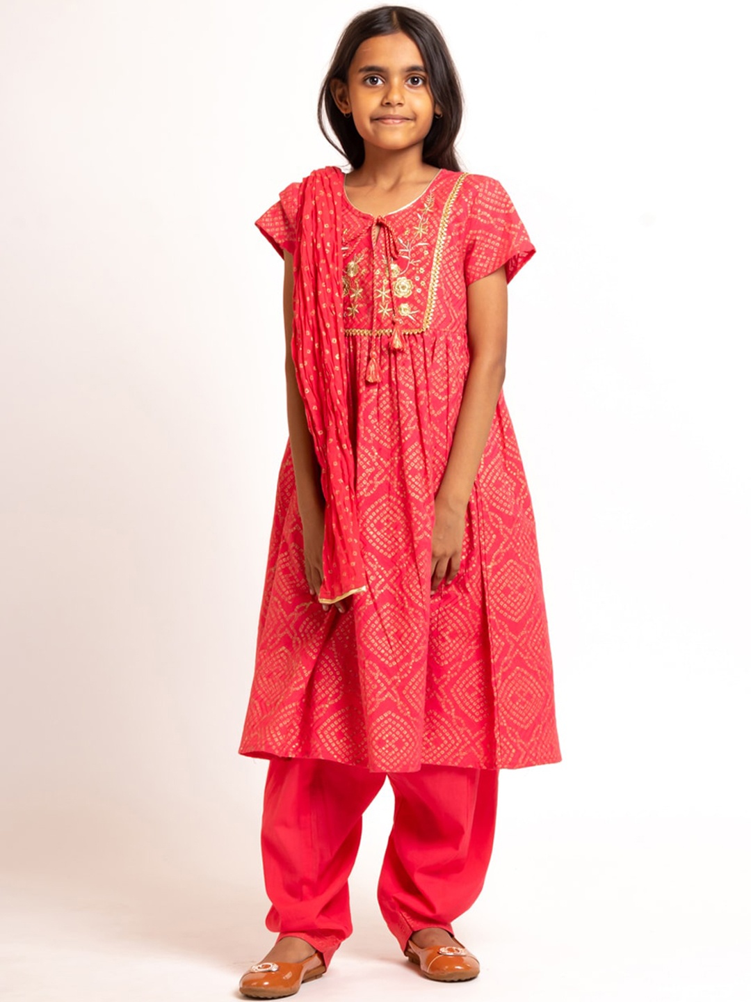 

My Little Lambs Girls Ethnic Motifs Printed Pure Cotton A-Line Kurta & Salwar With Dupatta, Pink